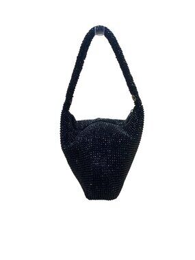 Black Beaded Women’s Hobo Style Clutch Bag With Satin Lining